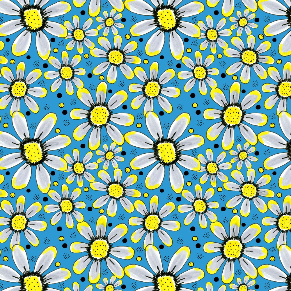 Cool Flower Garden Yellow Gray On Blue