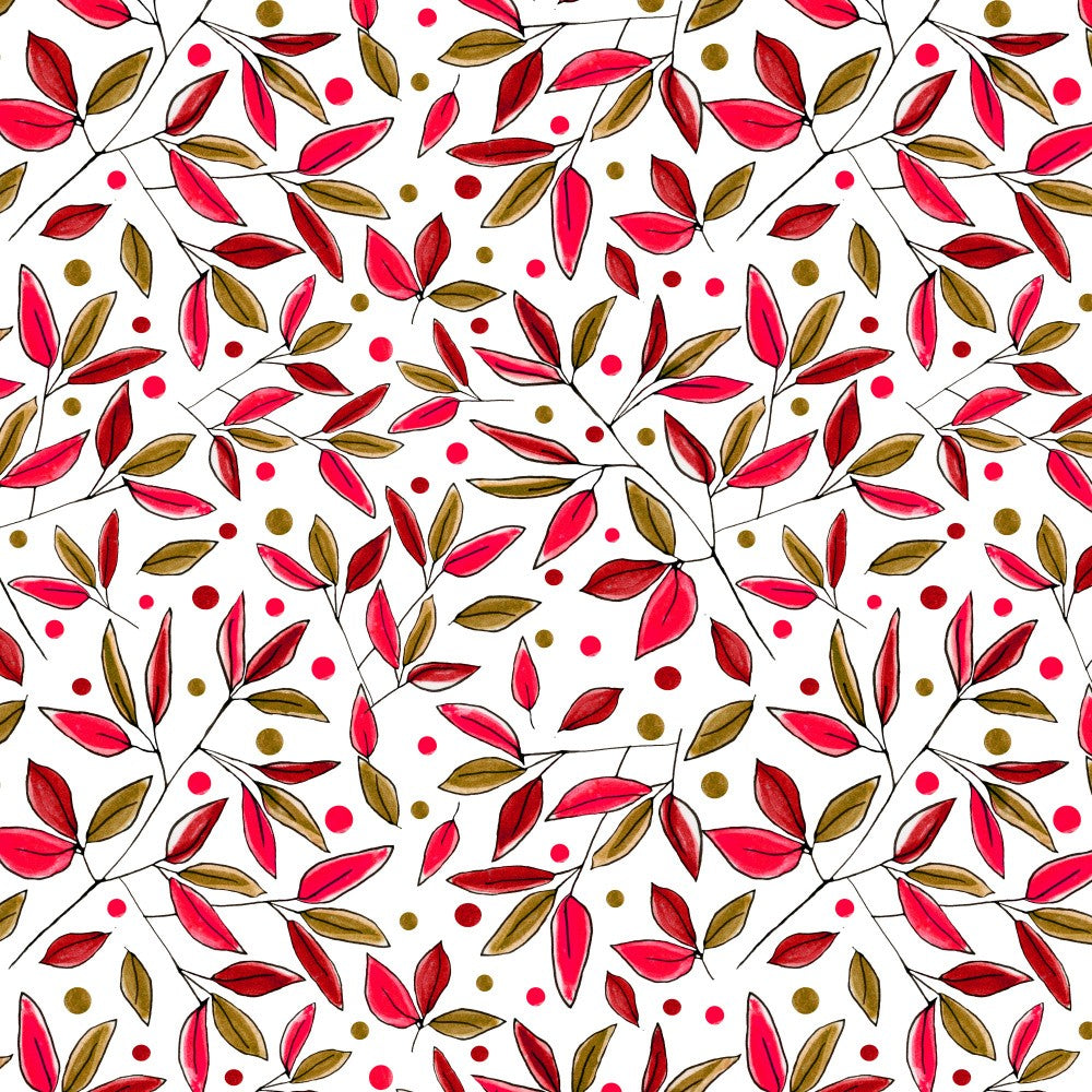 Floral Branches Magenta Brown
