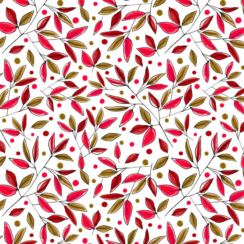 Floral Branches Magenta Brown