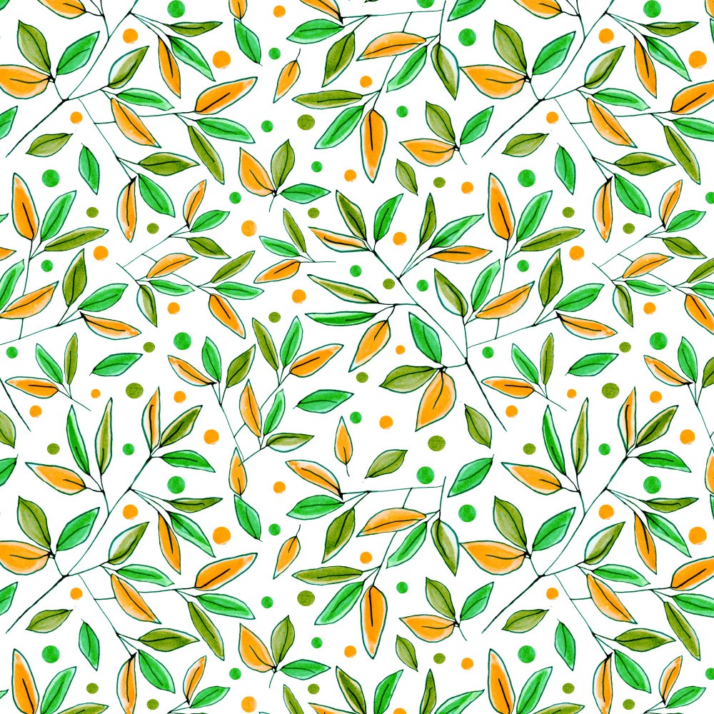 Floral Branches Orange Olive