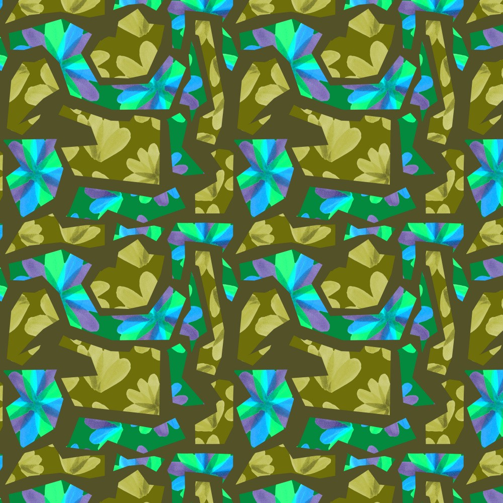 Floral Duo Cutouts Olive Blue On Green