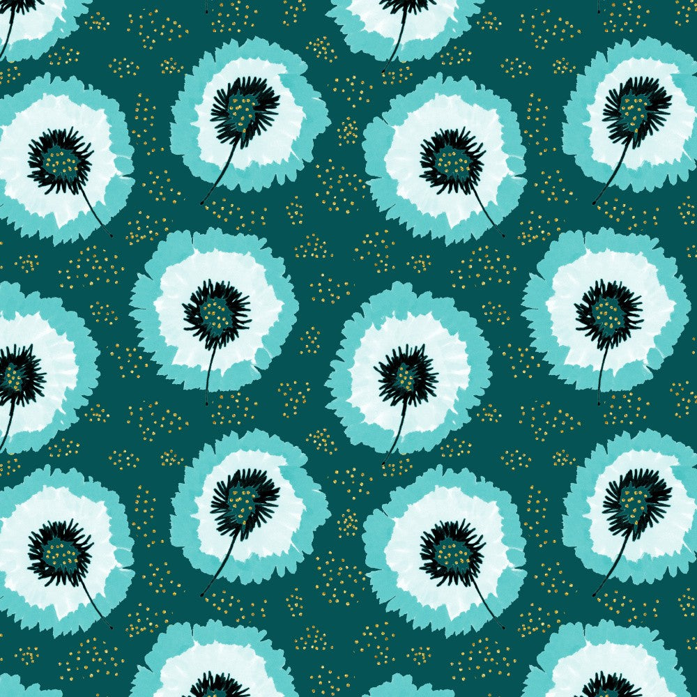 Flower Fringes Gold Polka Dot on Teal