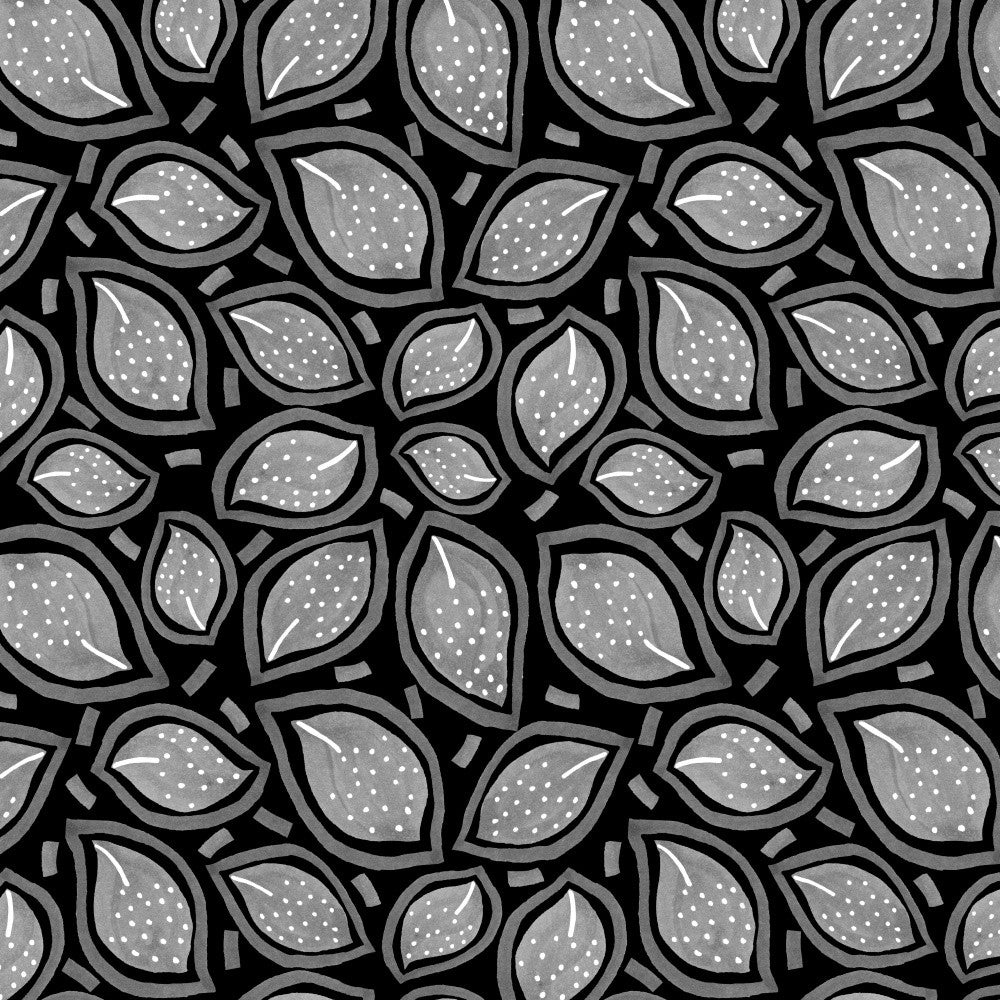 Scattered Leaves Polka Dot Gray On Black