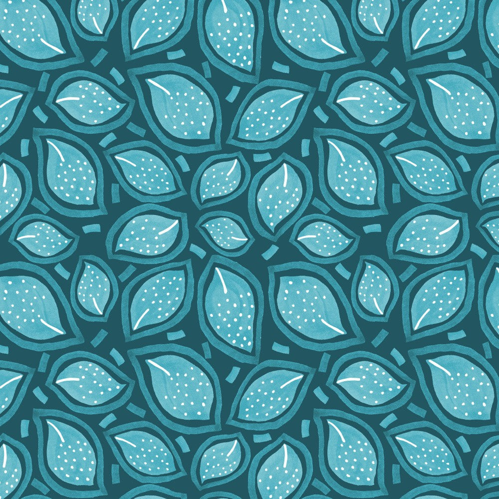 Scattered Leaves Polka Dot Teal On Teal
