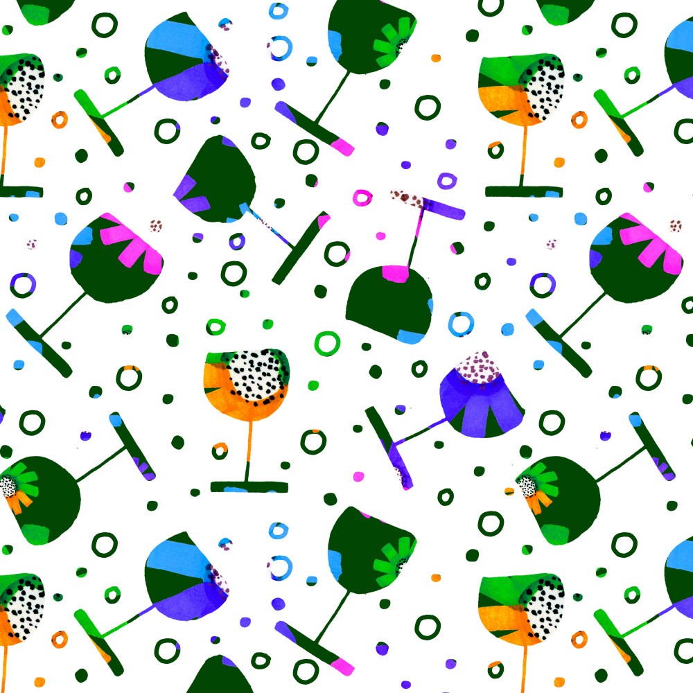 Wine Glasses Floral Abstract