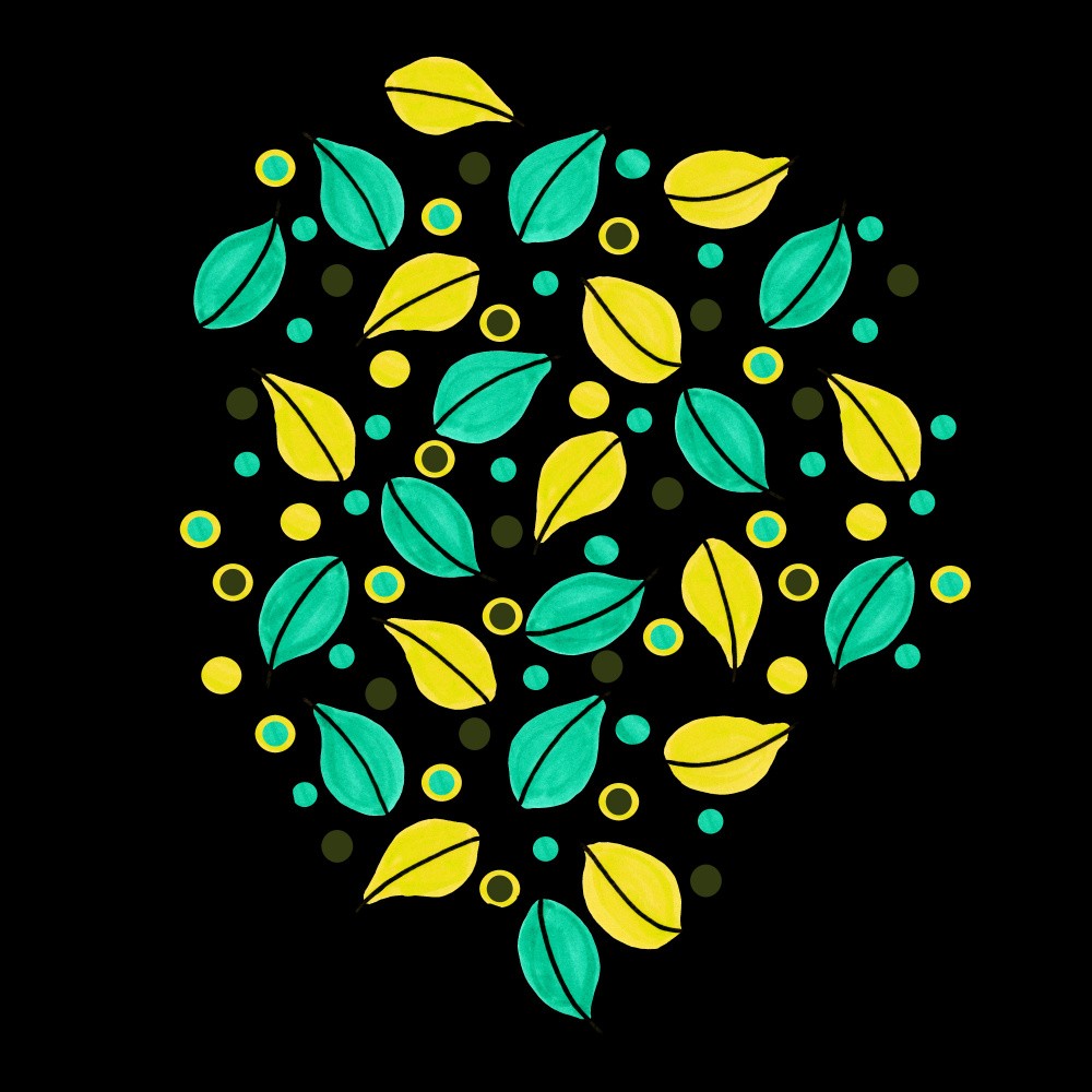 Fallen Leaves Green Yellow On Black