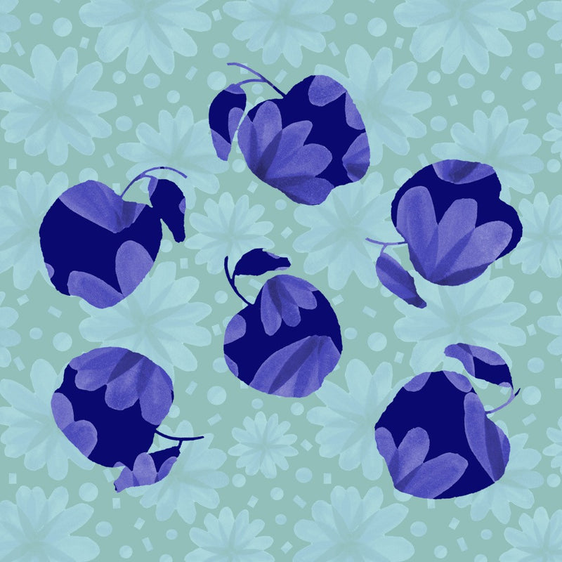 Navy Blue Floral Apples On Mint