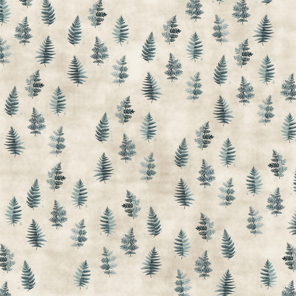 Teal watercolor ferns placed pattern