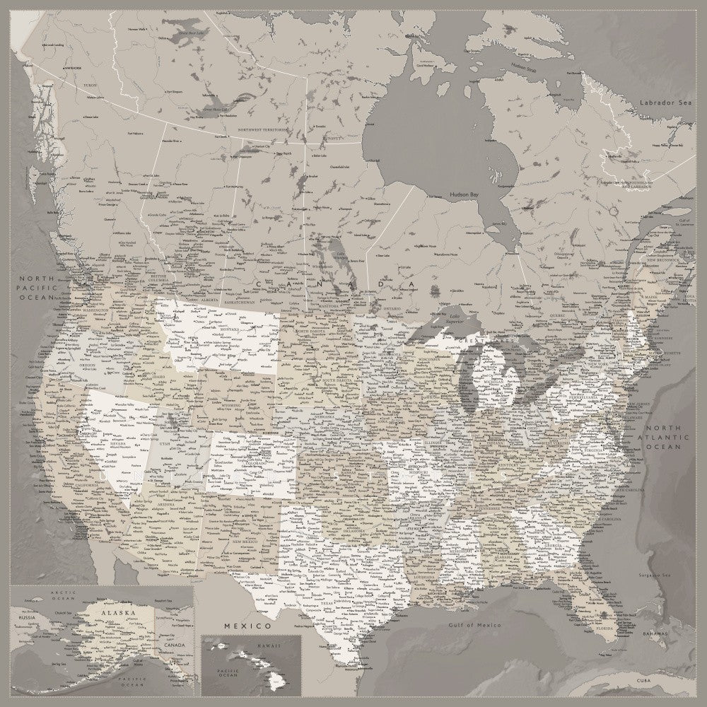 Highly detailed map of the United States, Davey