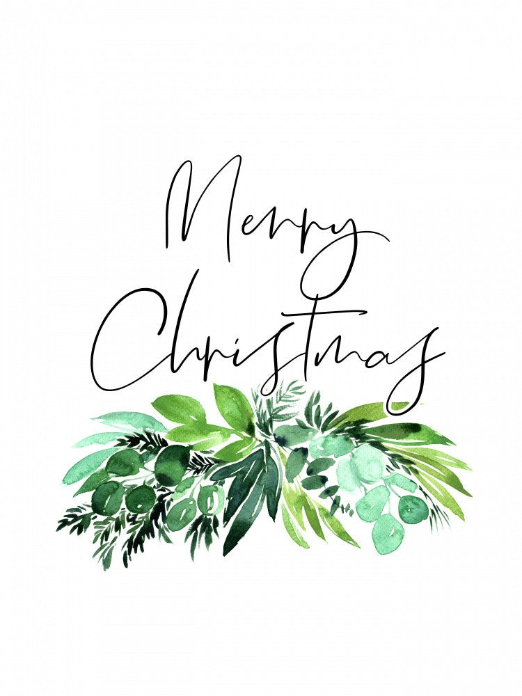 Watercolor greenery Merry Christmas