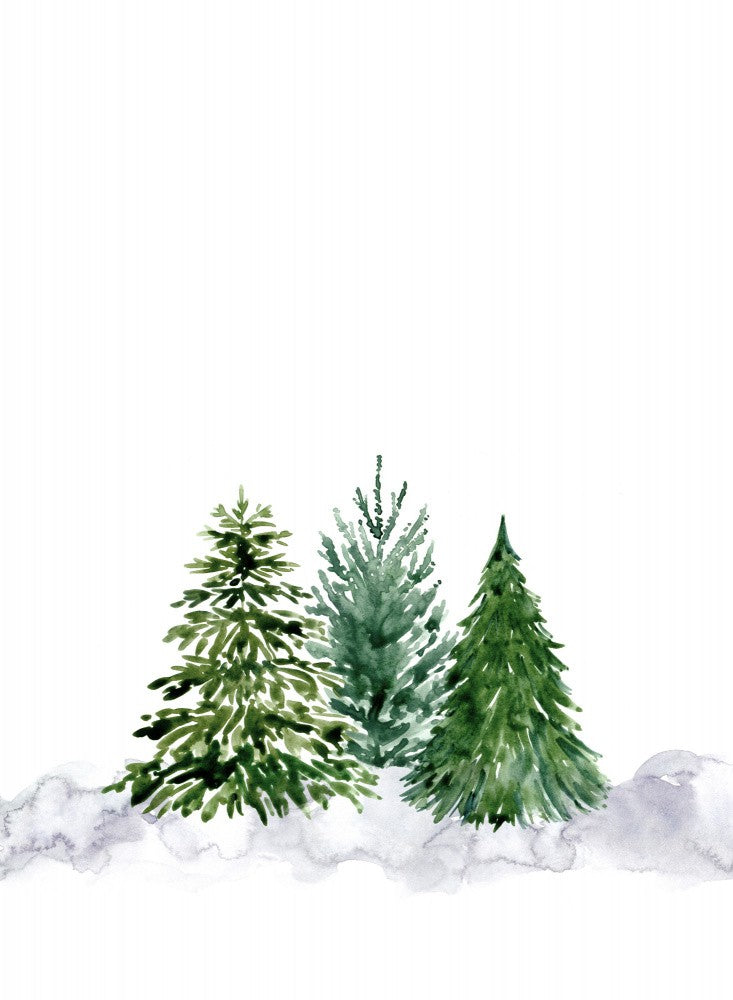 Three watercolor pine trees