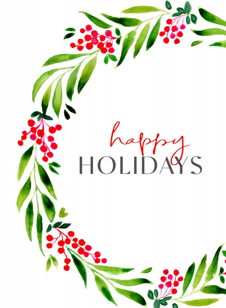 Happy holidays watercolor wreath