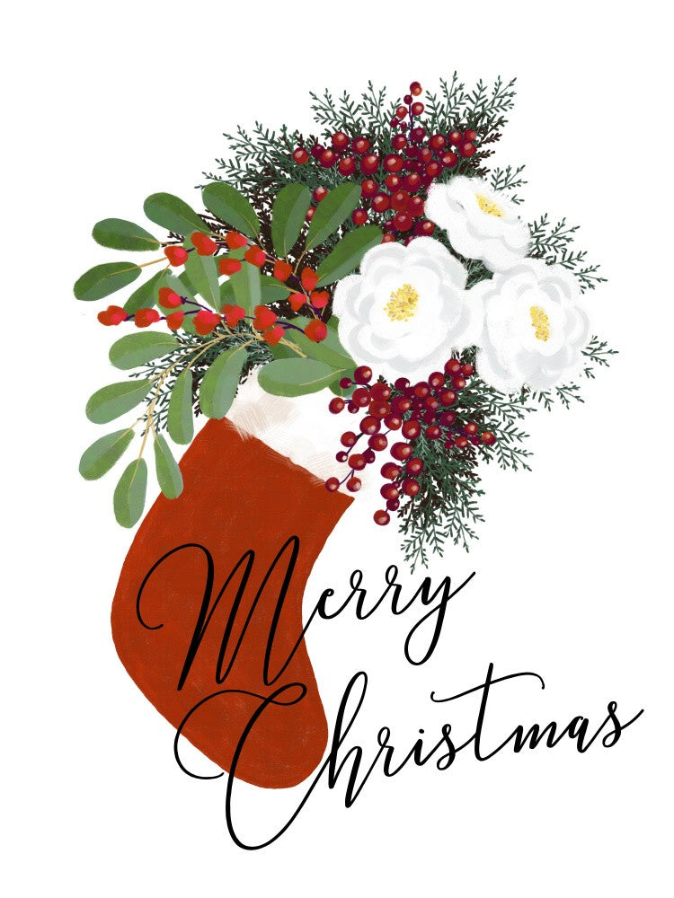 Floraler Strumpf - Frohe Weihnachten in Weiß