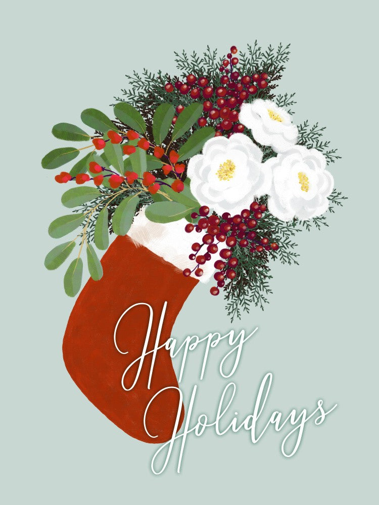 Floral Stocking Happy holidays