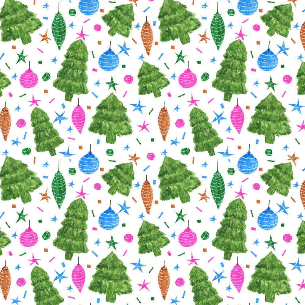 Pink Blue Green Christmas Trees and Bulbs