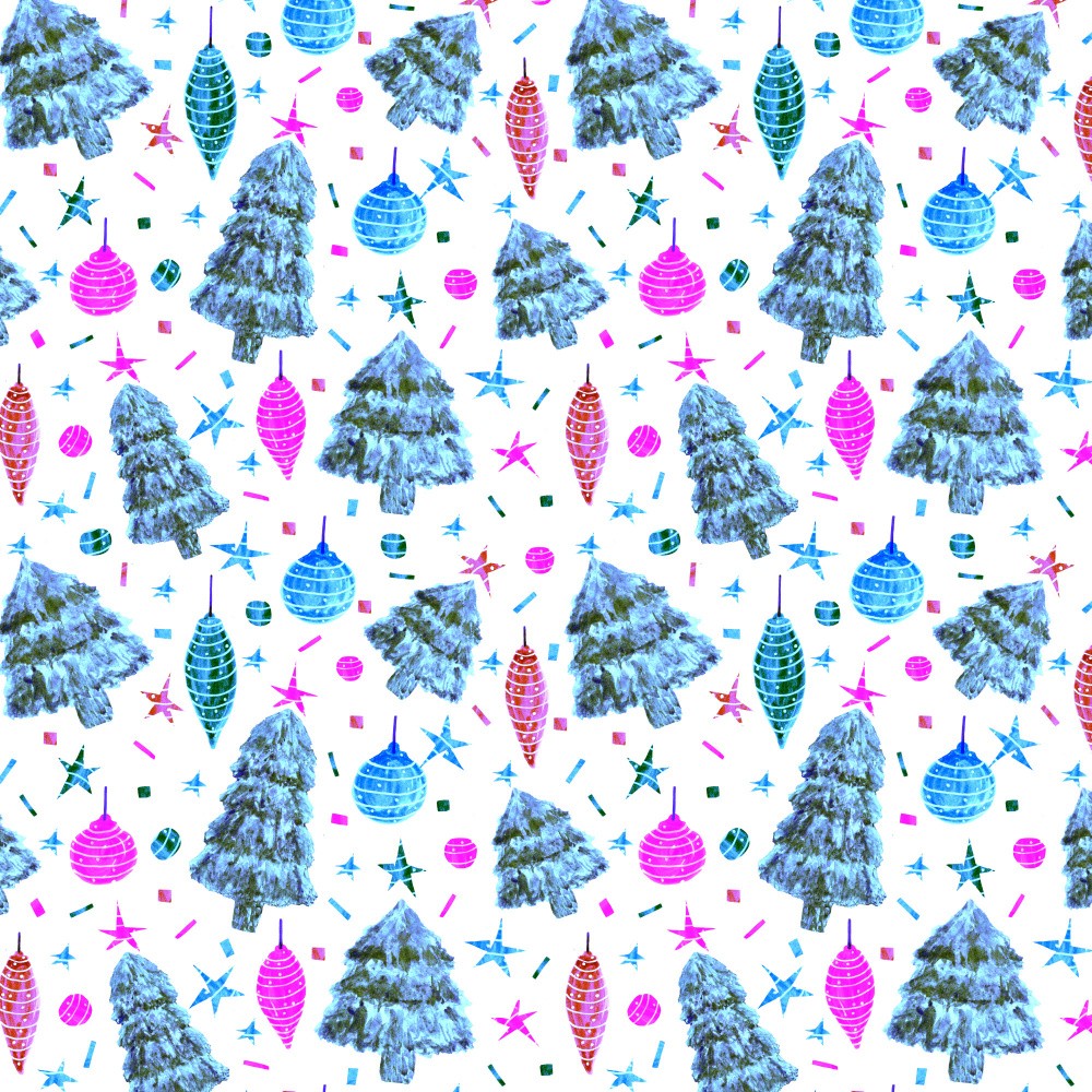 Lavender and Ice Blue Christmas Trees and Bulbs