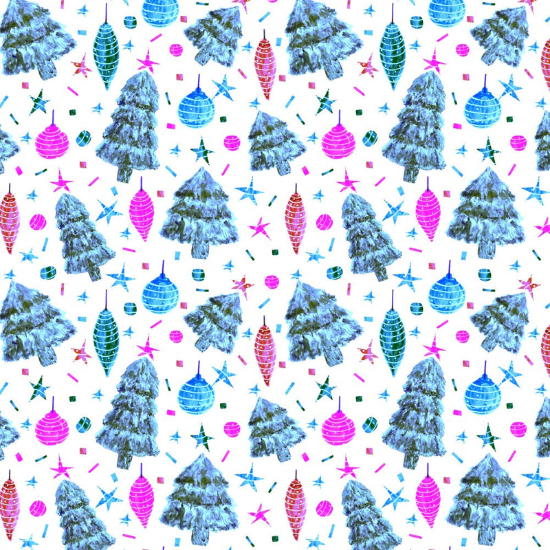 Lavender and Ice Blue Christmas Trees and Bulbs