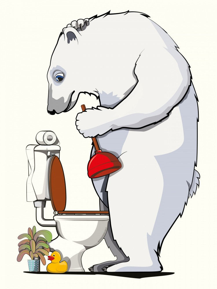 Polar Bear Unblocking Toilet