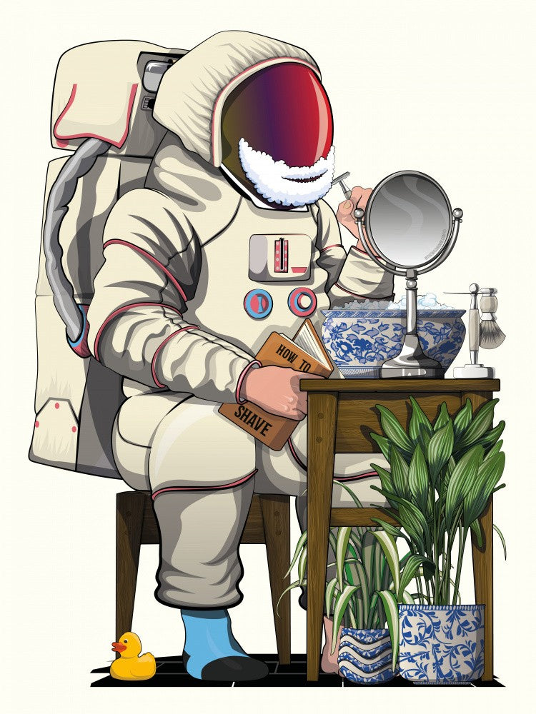 Space Astronaut Shaving In Bathroom