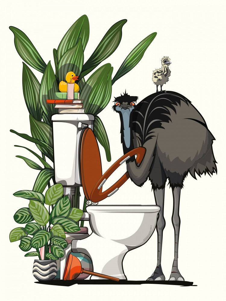 Emu Using the Toilet