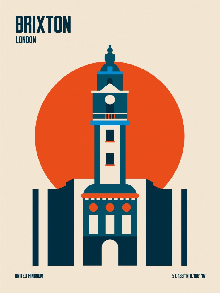Brixton Tower Retro Travel Print
