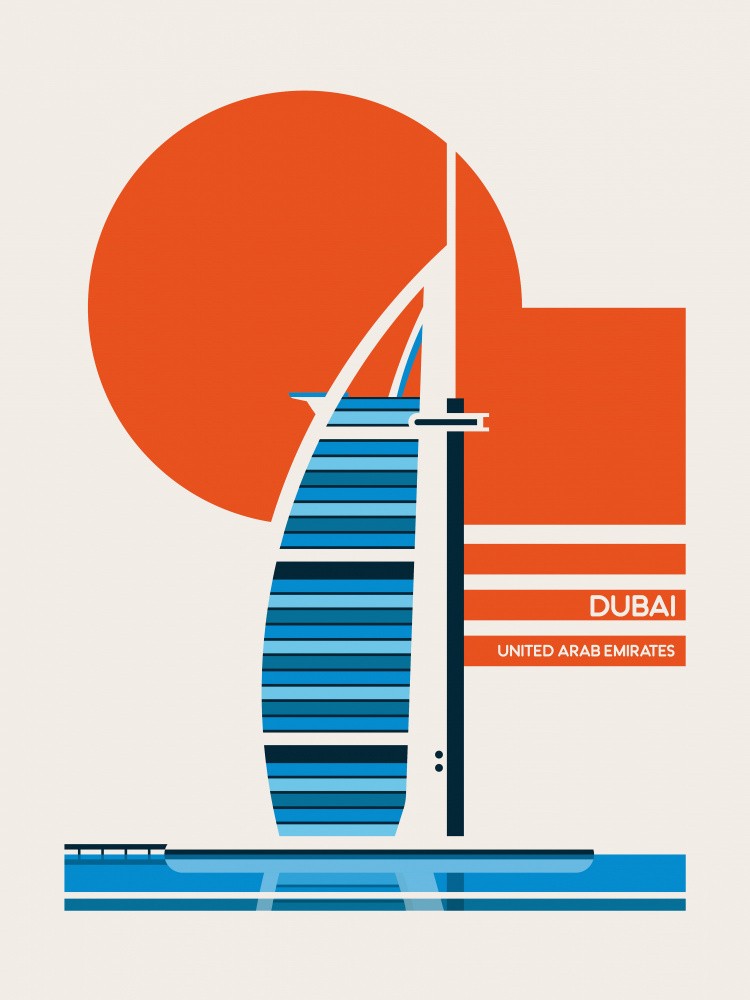 Dubai Burj Al Arab Minimalist Retro Travel Print