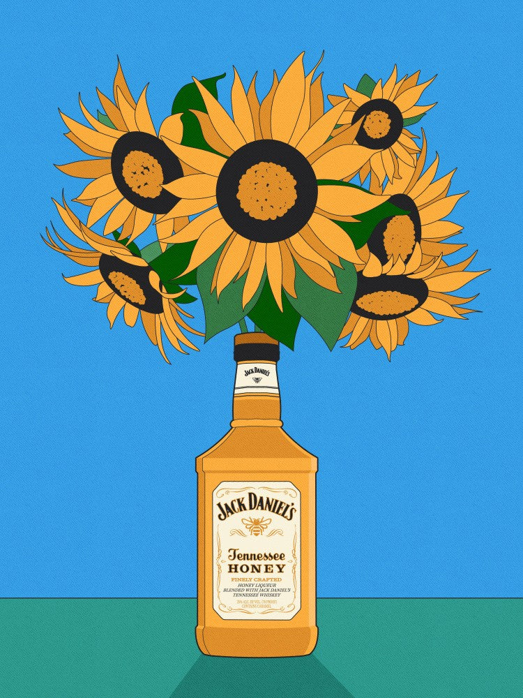 Sunflowers in Honey Whiskey Retro Illustration
