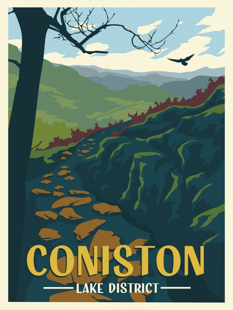 Coniston Lake District Travel Print