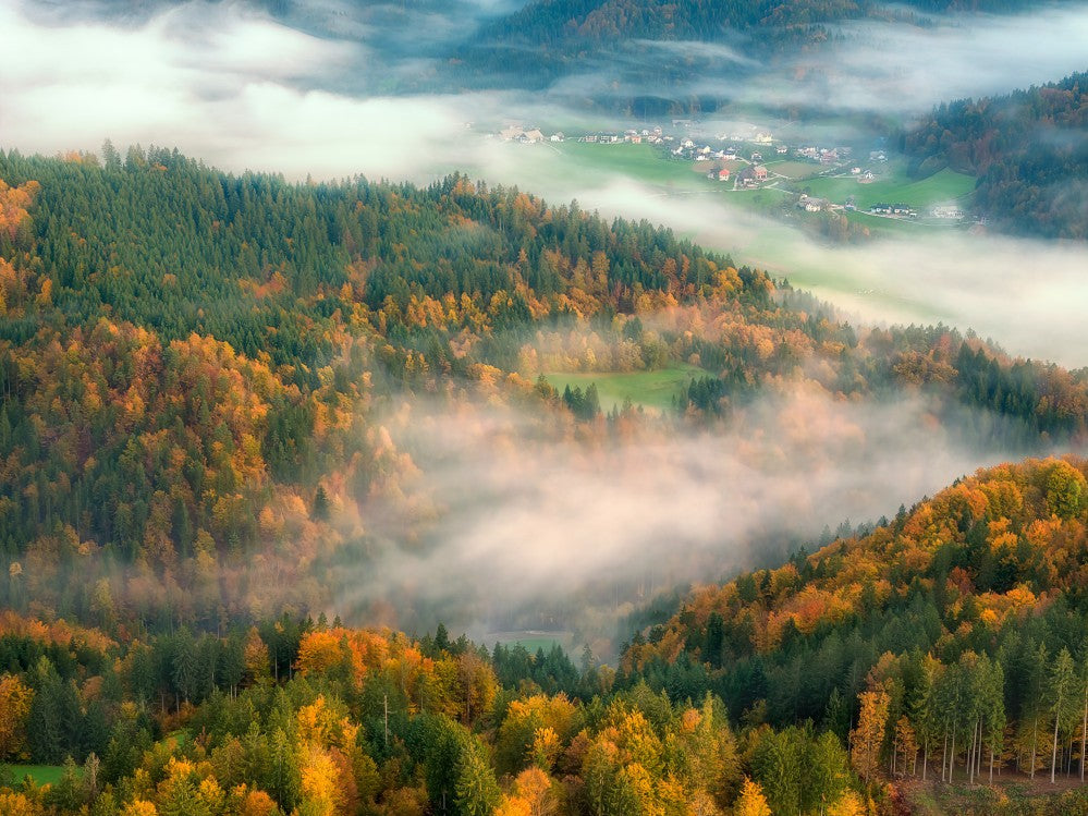Misty Clouds over the Valley in Autumn