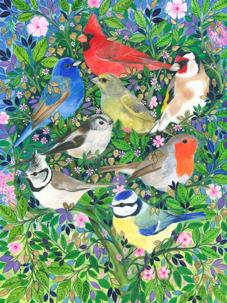 Colorful Birds Nestled In Lush