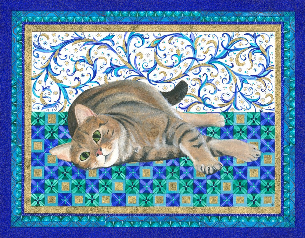 Cat Lies On A Vibrant Blanket