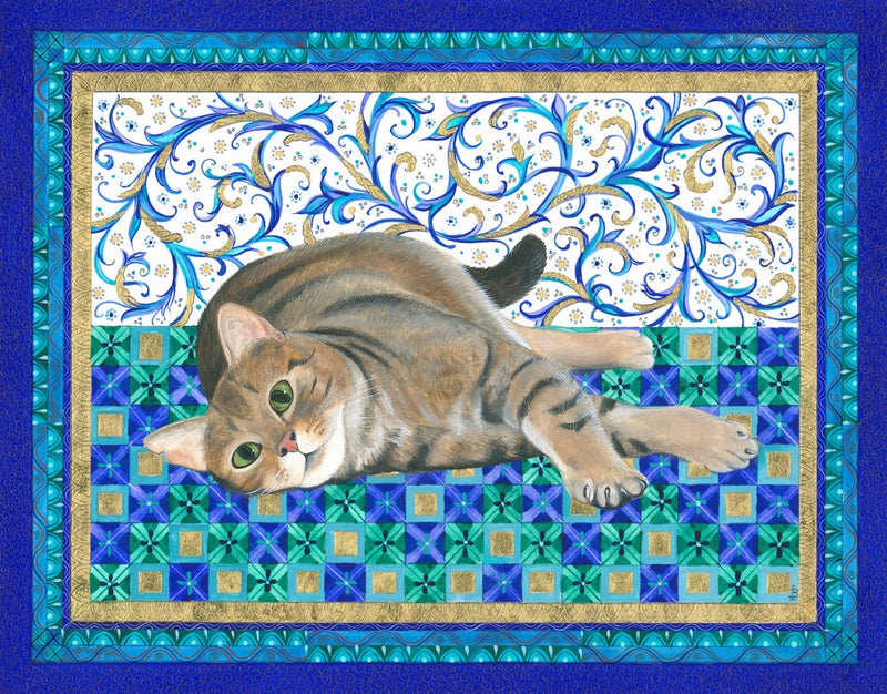 Cat Lies On A Vibrant Blanket