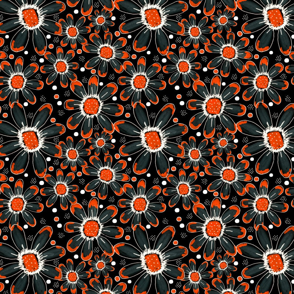 Cool Florals Orange On Black