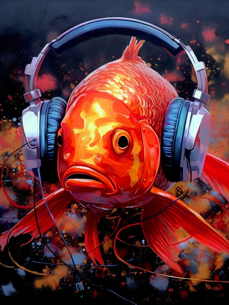Gold Fish With Headphones animal