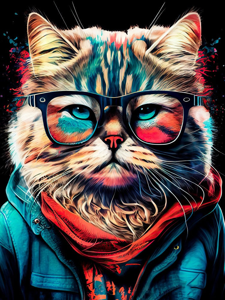 Hipster cat animal art