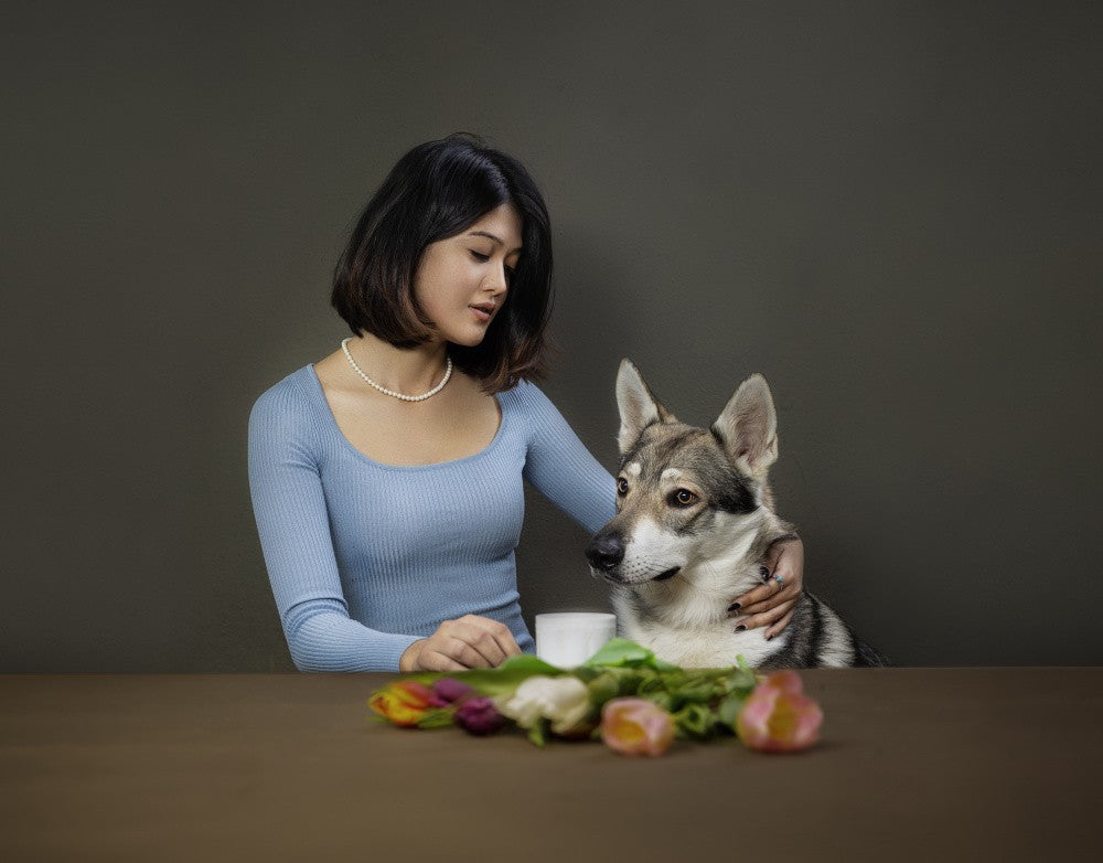 the pretty woman with the wolf