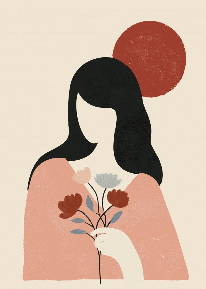 Abstract Lady with Red Flowers