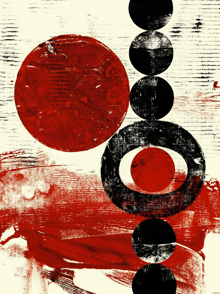Geometric Shapes with Red and Black Circles