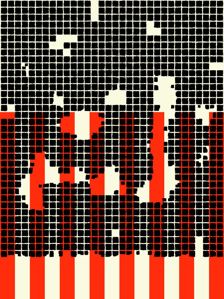 Grid Pattern with Pixelated Elements