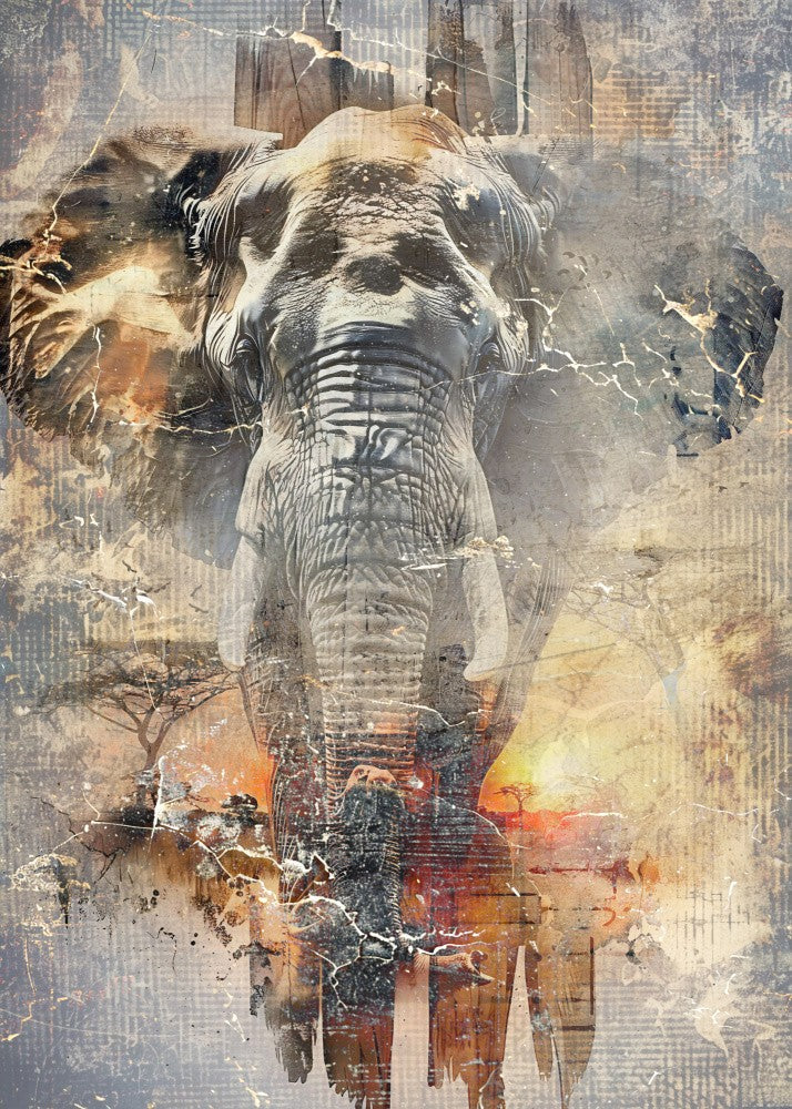 Elephant Africa Wild Animal Vintage Illustration Art 01