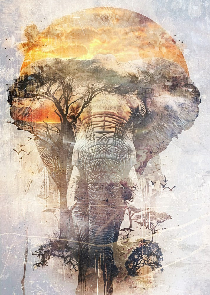Elephant Africa Wild Animal Vintage Illustration Art 03