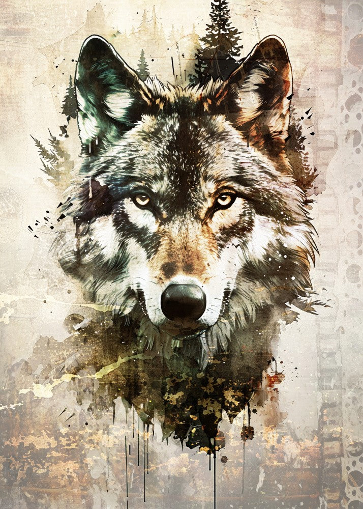 Wolf Wild Animal Vintage Illustration Art 01