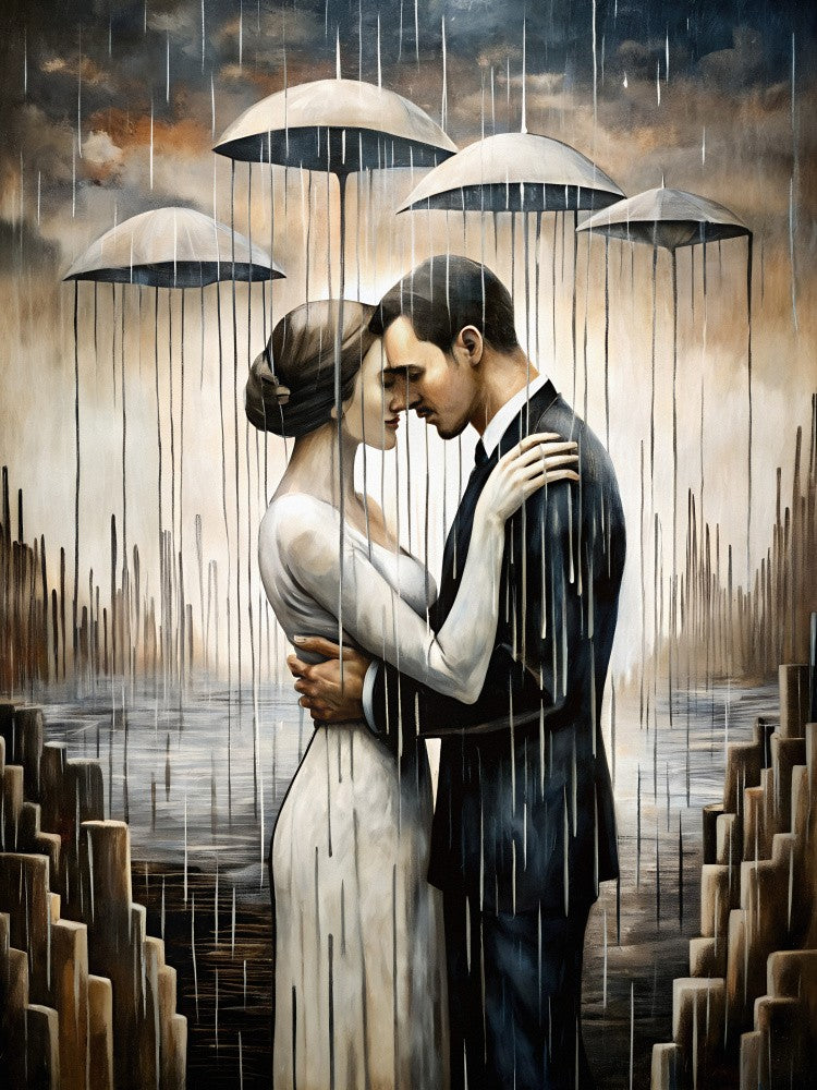 A Kiss Beneath the Floating Umbrellas