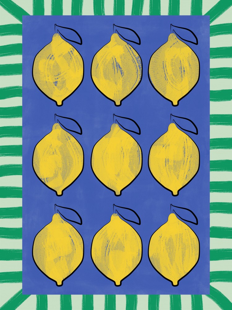 Vibrant Yellow Lemons on a Deep Blue