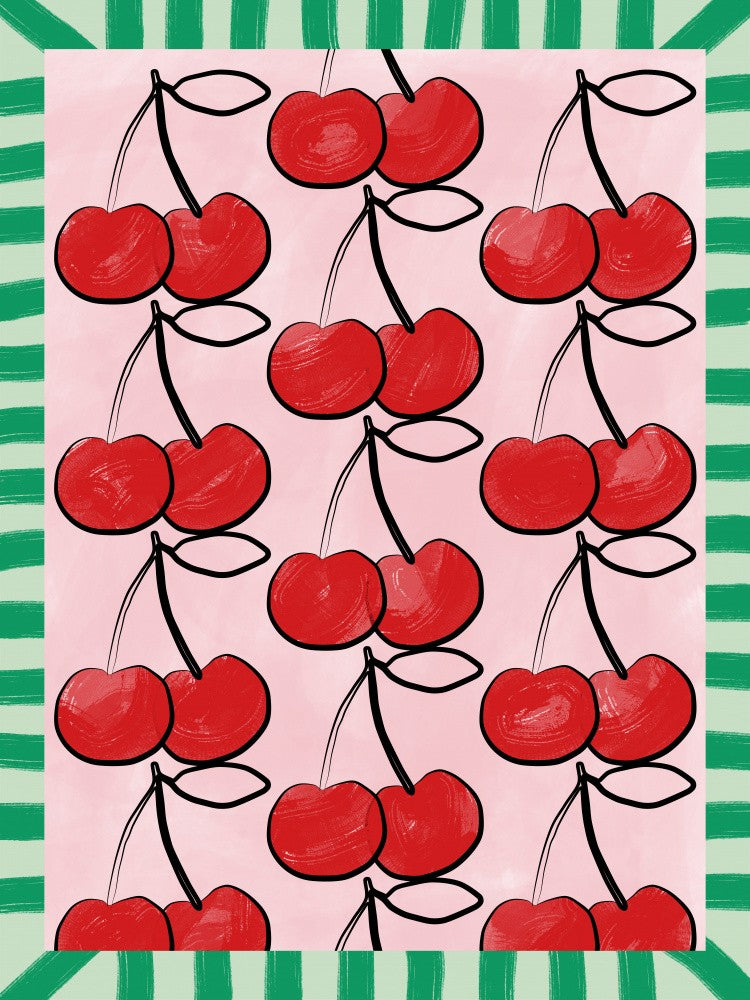 Red Cherries on a Pink