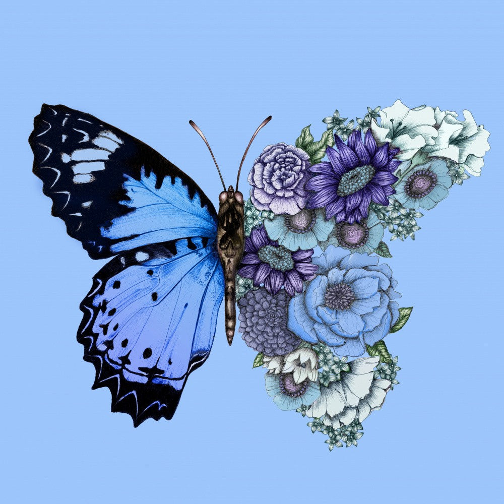 Blue Butterfly In Bloom Mural