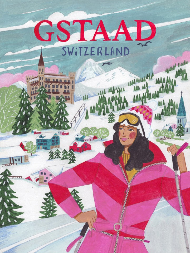 Travel Poster Woman in Gstaad, Switzerland