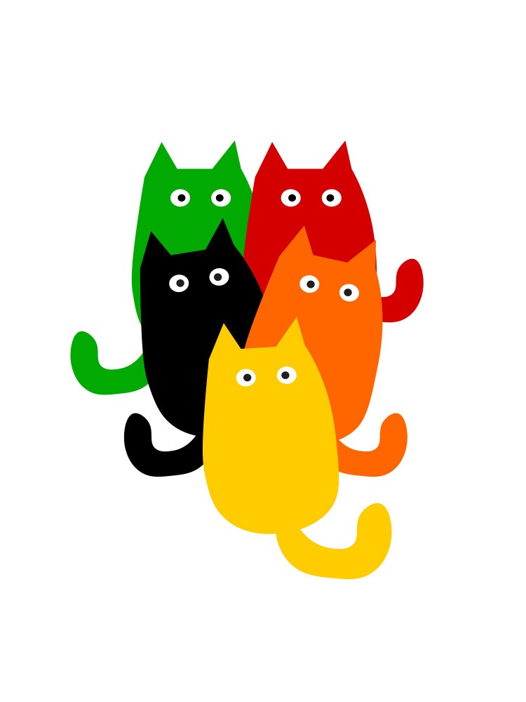 Colorful bunch of cats