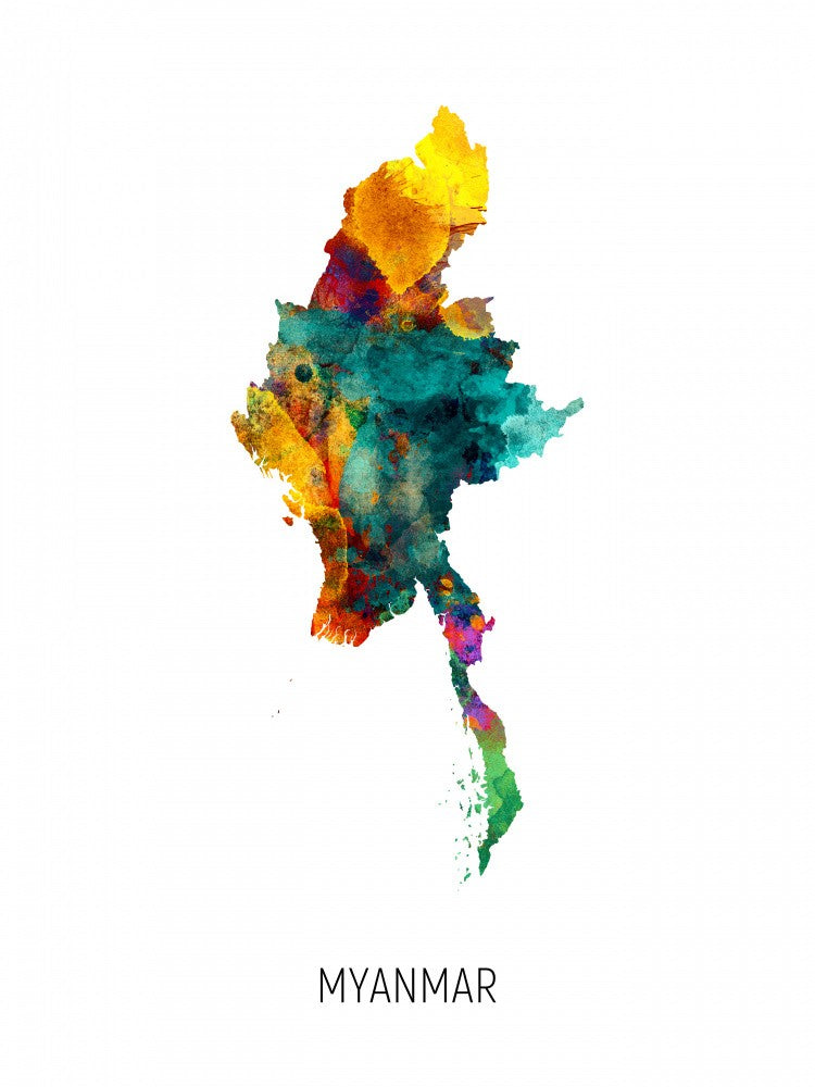 Myanmar Watercolor Map