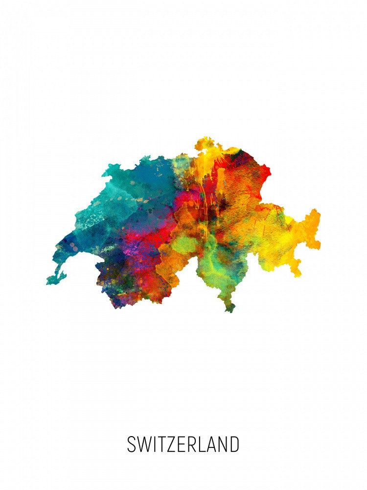 Switzerland Watercolor Map